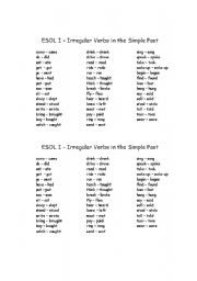 English Worksheet: Irregular Verbs in the Simple Past Chart
