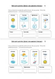 English Worksheet: Pair-work: Weather forecast