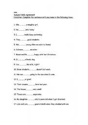 English Worksheet: agreement