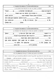 English worksheet: Gap fill test A, B, C