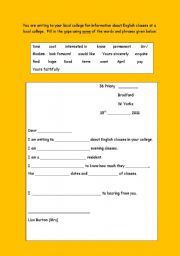 English Worksheet: Letter to college