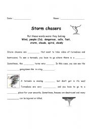 English worksheet: text with blanks on tornadoes