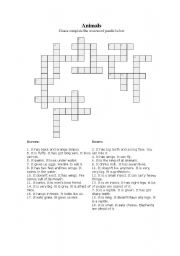 English worksheet: Animals crossword