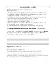 English worksheet: dear mr president song worksheet