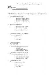 English worksheet: Personal Titles.  Mr. Mrs, Miss, Ms 