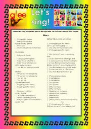 English Worksheet: GLEE SERIES  SONGS FOR CLASS! S01E03 & 04  THREE SONGS  FULLY EDITABLE WITH KEY!