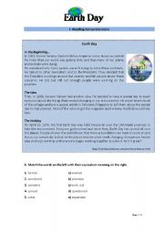 English Worksheet: Environment: Earth Day - Reading + writing test