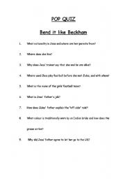 English Worksheet: Bend It Like Beckham Worksheet