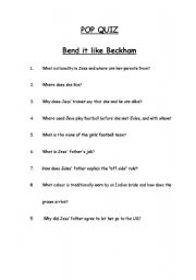 English worksheet: Bend It Like Beckham Worksheet