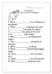 English Worksheet: using is or are