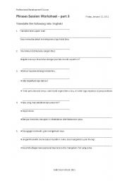 English worksheet: PHRASES WORKSHEET