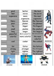 English Worksheet: Superheroes, comparitives and superlatives