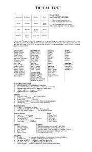 English Worksheet: TIC TAC TOE