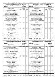 5-Paragraph Essay and Cursive Journal Score Sheet