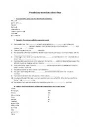 English worksheet: vocabulary worksheet love