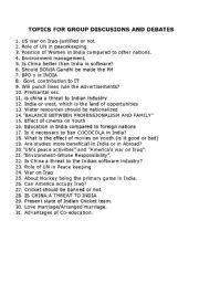 English Worksheet: GD Topics for Class room