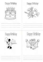 English Worksheet: Birthday colouring card