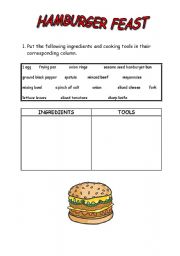 English Worksheet: HAMBURGER RECIPE