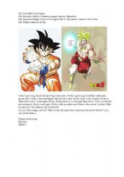English Worksheet: email about manga cartoon