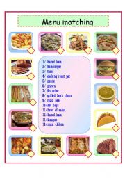 English Worksheet: restaurant matching of the main course