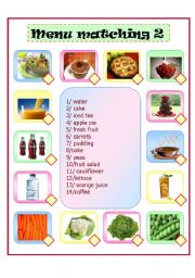 English Worksheet: menu matching 2