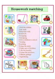 English Worksheet: housework matching