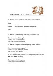 English worksheet: May I? Could I? Can I?