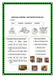 English worksheet: She has a fever - top notch fundamentals