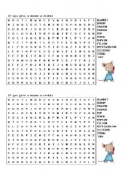 English Worksheet: If you give a mouse a cookie word search