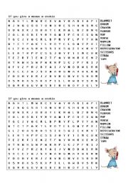 English worksheet: If you give a mouse a cookie word search