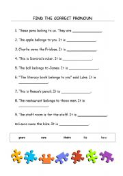 English worksheet: Find the correct pronoun