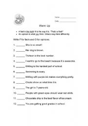 English Worksheet: Fact or Opinion?