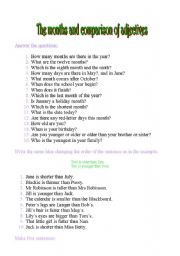 English Worksheet: the month and comparison of adjectives