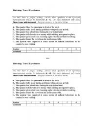 English worksheet: Travel Experiences