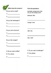 English worksheet: Like or want