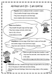 English worksheet: Animals and Us - I am special