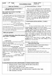 English Worksheet: Consolidation tasks  3rd year students 