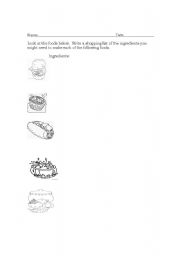 English worksheet: List the ingredients 