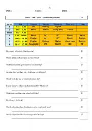 English worksheet: TIMETABLE test A, B, C