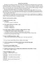 English Worksheet: Test about Teenagers and Reading