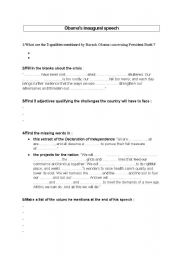 English Worksheet: Obamas inauguration speech
