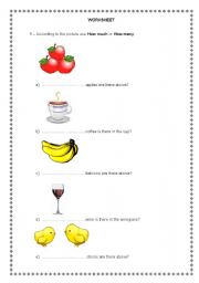 English Worksheet: MANY OR MUCH