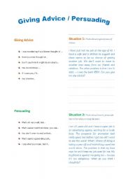 English Worksheet: Language Functions . Giving Advice and Persuading