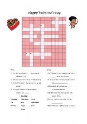 English Worksheet: Valentines Day Crossword