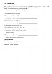 English Worksheet: Find someone who