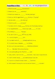 English Worksheet: Prepositions of time