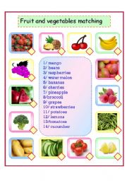 English Worksheet: matching fruit and vegetables