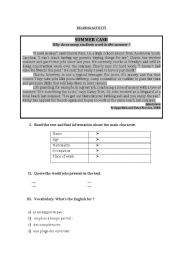 English Worksheet: reading activity : summer cash 