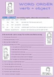 English Worksheet: WORD ORDER : VERB + OBJECT