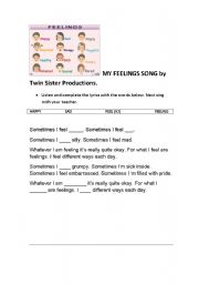 English worksheet: My feelings song